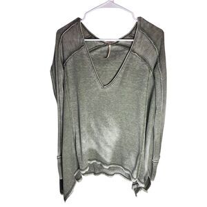 Women's Free People Green V-Neck Long Sleeve Blouse Size S Relaxed Fit O…